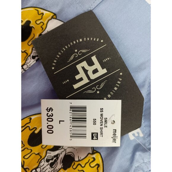 RF Brand Smile Skull Short Sleeve Collar Button Down Shirt Men's Sz .L - Picture 8 of 8